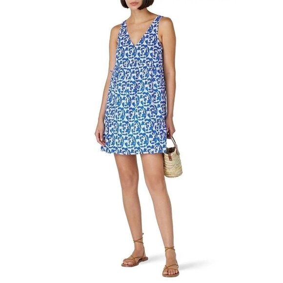 Thakoon Collective Printed Ruffle Dress Blue Womens Size 6 - Picture 1 of 12